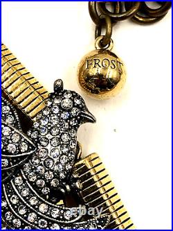 Lulu Frost Crystal Birds VINTAGE-Inspired NECKLACE 4Strands Goldtone Metal Chain