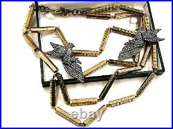 Lulu Frost Crystal Birds VINTAGE-Inspired NECKLACE 4Strands Goldtone Metal Chain