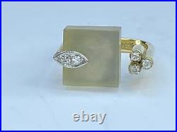 Modernist 14K yellow gold 0.1ct Diamond Frosted Quartz ring 7.1g s6 JR7844
