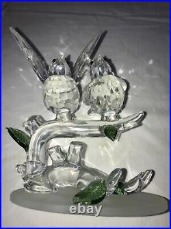 Rare SWAROVSKI Facet CRYSTAL DOVES Love BIRDS on BRANCH Frost GLASS FIGURINE 6¾