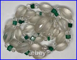 Rare Vintage Art Deco Lalique Frosted Faceted Rock Crystal Beaded Long Necklace