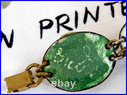 Ruth Buol Frost Crystal opalescent glass MCM artist enamel copper link bracelet