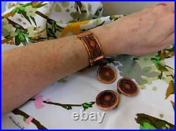 Ruth Buol Frost Crystal opalescent glass MCM artist enamel copper link bracelet