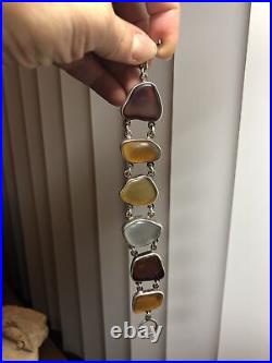 STARBORN Sterling 925 Frosted Quartz Amber Color Stone Linked bracelet 7 1/4
