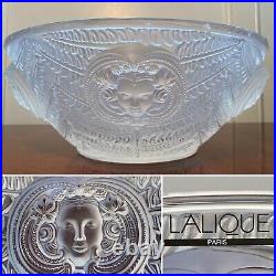 Signed w Label LALIQUE Frosted Crystal Glass PSYCHE Faces/Ferns Large 11.5 Bowl