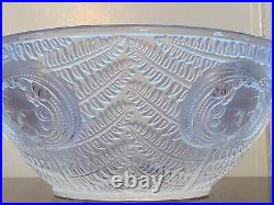 Signed w Label LALIQUE Frosted Crystal Glass PSYCHE Faces/Ferns Large 11.5 Bowl