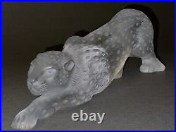 Stunning Vintage Large Size France Zeila Frosted Crystal Panther Figurine