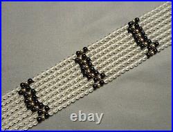 Torsade Necklace 8 Strands Frosted Crystal & Onyx Beads 14K Gold Shrimp Clasp