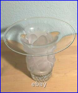 Unique Frosted & Clear Crystal Vase Art Glass Fruit Cherries & Pears 8 Tall