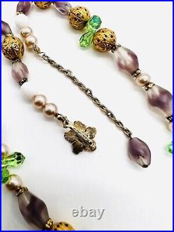 VENDOME Frosted Lavender Givre Glass Beaded Necklace Signed Vintage Jewelry