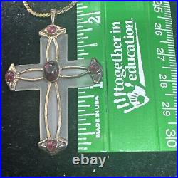 Vintage 1950s Franklin Mint Rock Crystal Garnet Sterling Silver Cross Pendant