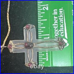 Vintage 1950s Franklin Mint Rock Crystal Garnet Sterling Silver Cross Pendant