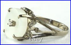 Vintage Antique 14k White Gold Frosted Quartz Camphor Diamond Ring Sze 5