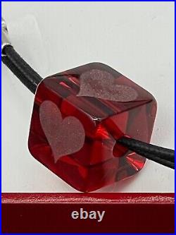 Vintage Baccarat Ruby Red Heart Frosted Crystal Cube Necklace Cord/SilverFrance