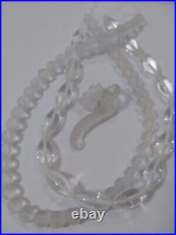 Vintage Chinese Carved Stone Dragon Clasp, Frosted Crystal & Clear Crystal Beads