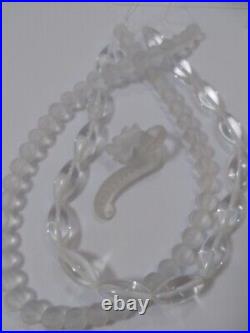 Vintage Chinese Carved Stone Dragon Clasp, Frosted Crystal & Clear Crystal Beads