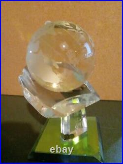 Vintage Crystal Glass World Globe Earth Paperweight Clear Frosted Etched Glass