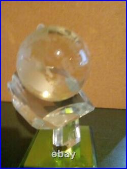 Vintage Crystal Glass World Globe Earth Paperweight Clear Frosted Etched Glass