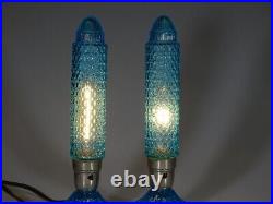 Vintage Deco Houze Glass Ice Blue Glass Skyscraper Torpedo Lamp Set c. 1930