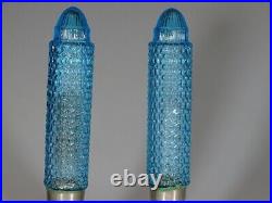 Vintage Deco Houze Glass Ice Blue Glass Skyscraper Torpedo Lamp Set c. 1930
