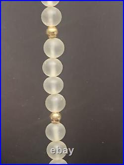 Vintage Frosted 8mm Quartz Beaded Necklace 14Kt Gold Clasp & Accent Beads 30