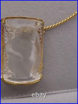 Vintage Lalique Crystal Enfants Pendant Gold Plated Twisted Rope NECKLACE