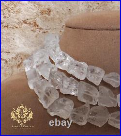 White Frost Rock Quartz Icy Statement Necklace Rough Jewelry Big Chunky Gems