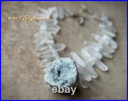 White Frost Rock Quartz Icy Statement Necklace Rough Jewelry Big Chunky Gems