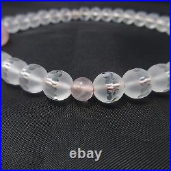 Woman Frosted Crystal with Pink Rose Quartz Japanese Juzu Buddhist Prayer beads
