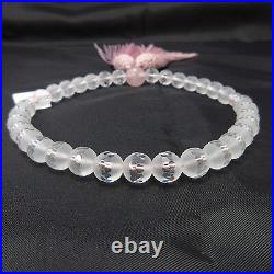 Woman Frosted Crystal with Pink Rose Quartz Japanese Juzu Buddhist Prayer beads