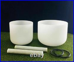 WuYou 8+10 Set of 2 Frosted Quartz Crystal Singing Bowl With Mallets + Orings